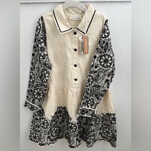 Roller Rabbit Girls Cream and Black Floral Shirt Dress, 8Y, Tags On, Brand New!